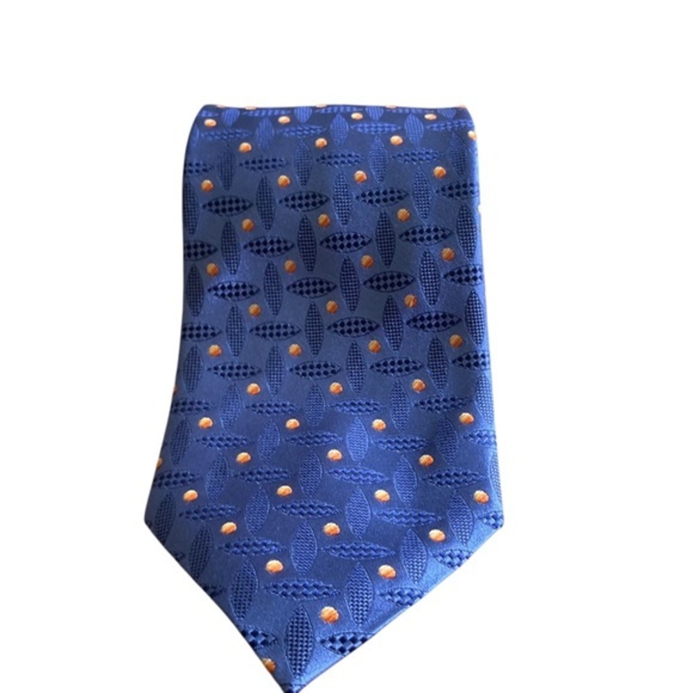 Ermenegildo Zegna Silk Tie Blue Gold Geometric Pattern Luxury Designer